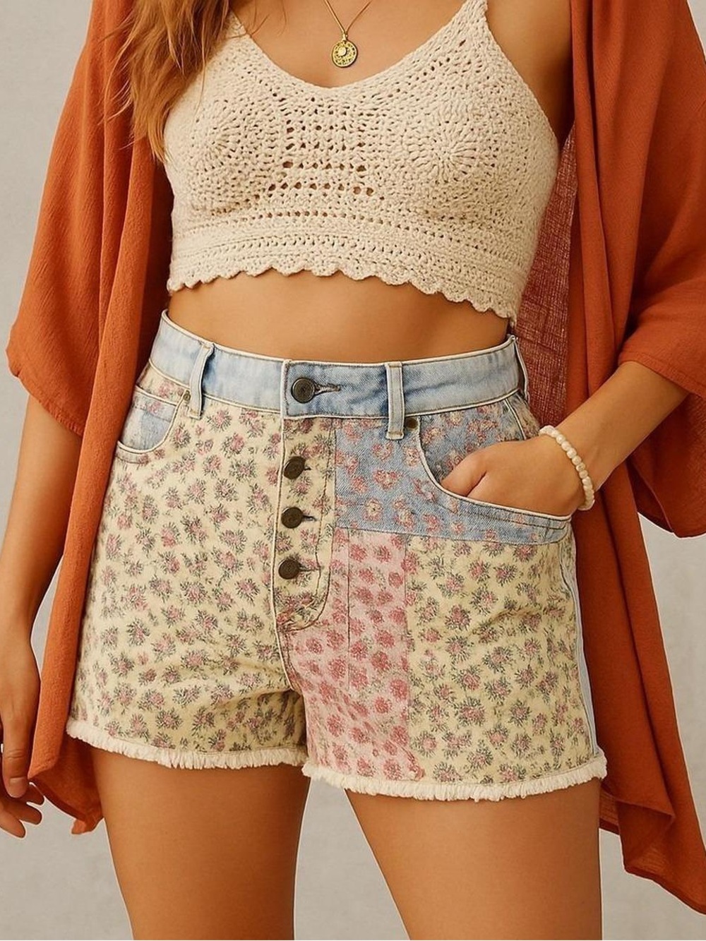 Farm Rio Floral Denim Women's Shorts